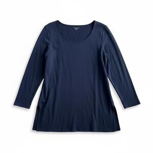 Eileen Fisher Organic Cotton Top Navy Minimalist Capsule Relaxed Tunic L